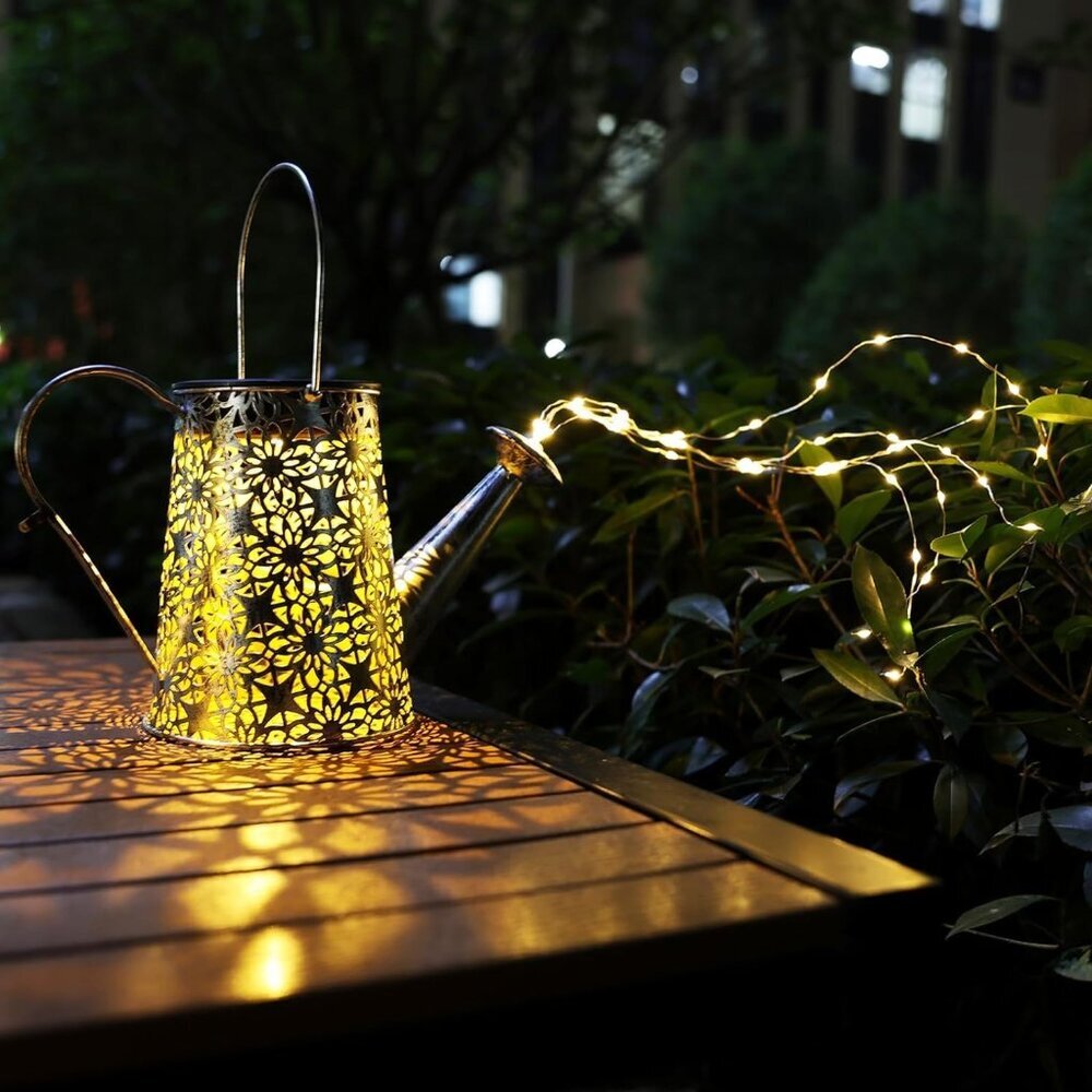Solar Watering Can Lights, Large Retro Metal Hanging Solar Lights Outdoor Waterp - Picture 8 of 8